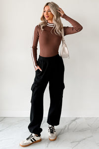 Practicing Patience Fleece Cargo Joggers (Black) - NanaMacs