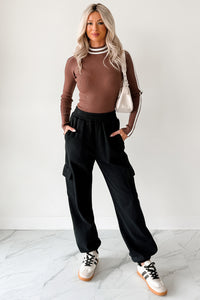 Practicing Patience Fleece Cargo Joggers (Black) - NanaMacs