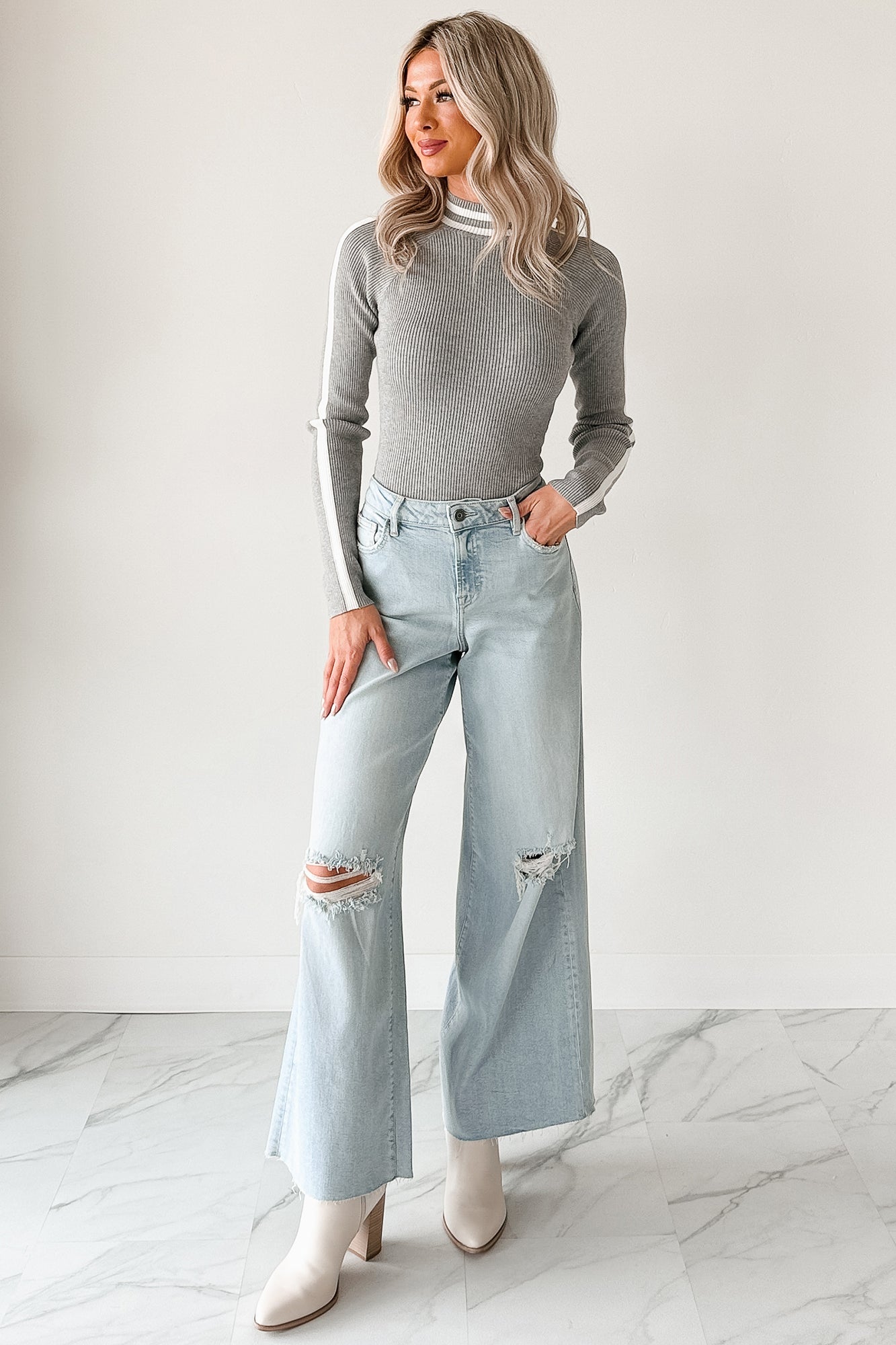 Vivienne Wide Leg Ripped Hidden Jeans (Light) - NanaMacs