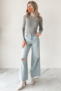 Vivienne Wide Leg Ripped Hidden Jeans (Light) - NanaMacs