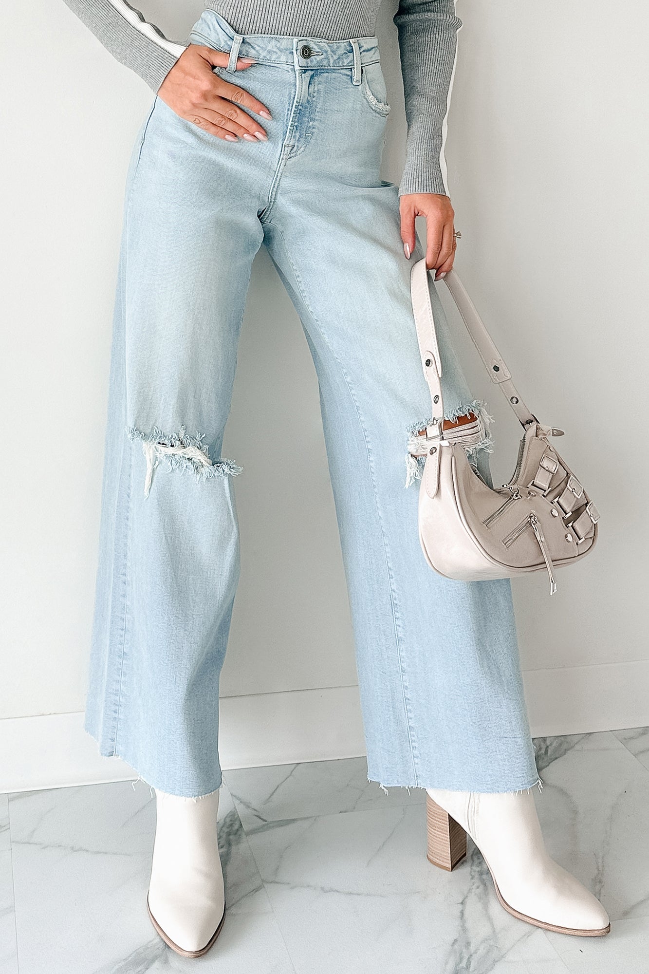 Vivienne Wide Leg Ripped Hidden Jeans (Light) - NanaMacs