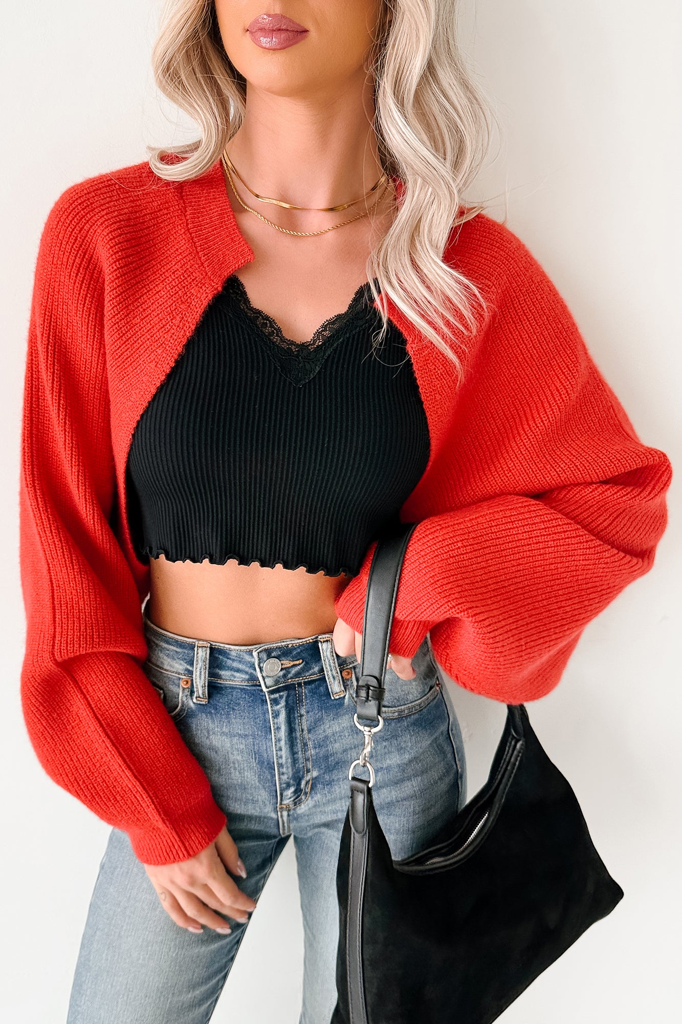 Moonlit Quiet Open Front Bolero Cardigan (Orange/Red) · NanaMacs