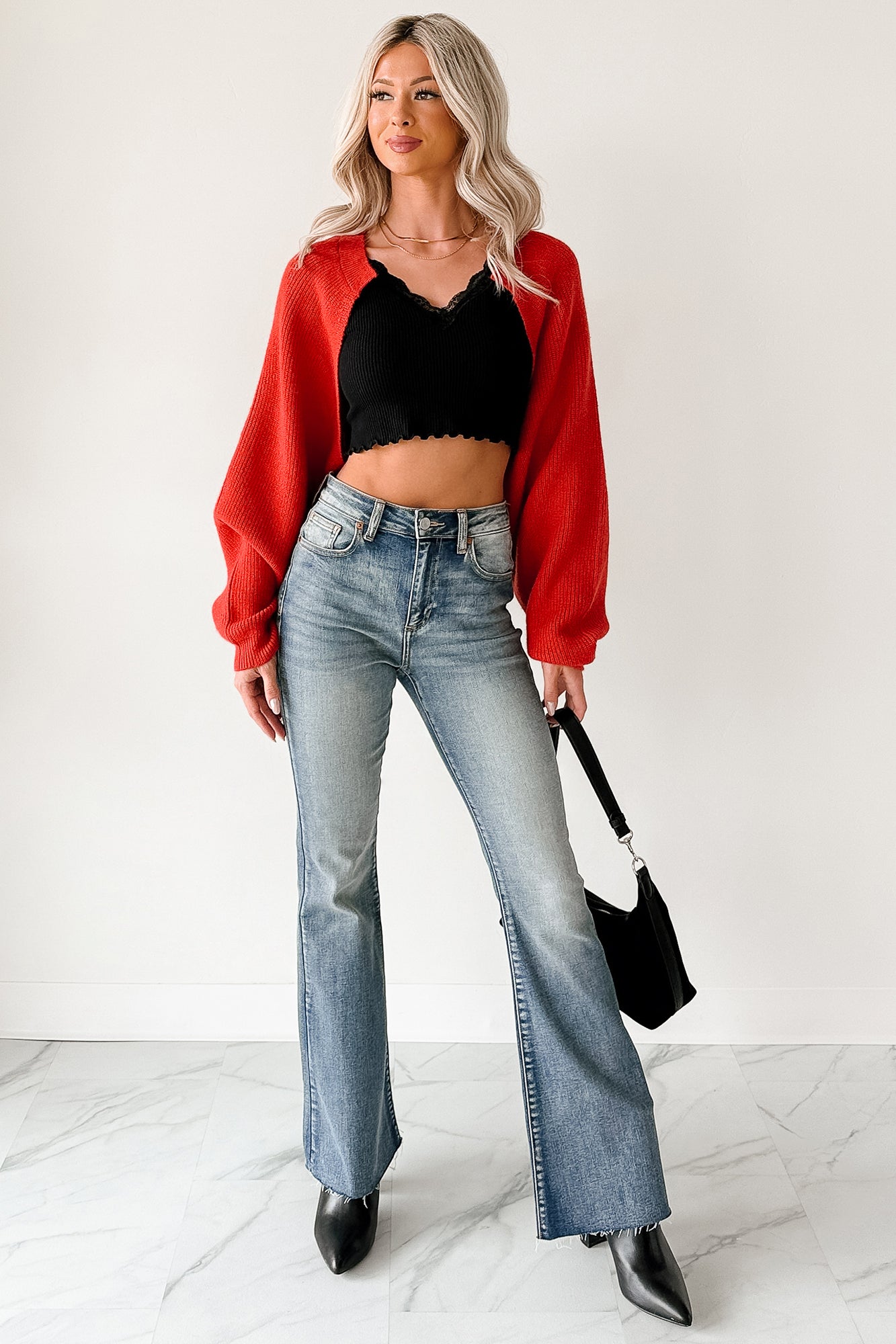 Moonlit Quiet Open Front Bolero Cardigan (Orange/Red) - NanaMacs