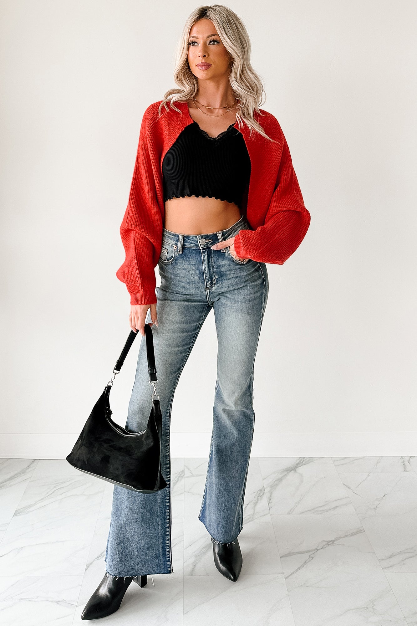 Moonlit Quiet Open Front Bolero Cardigan (Orange/Red) - NanaMacs