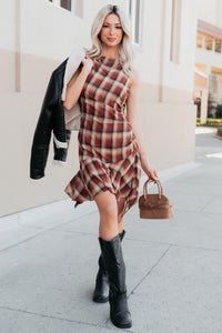 Purely Hers Sleeveless Plaid Mini Dress (Rust Plaid) - NanaMacs