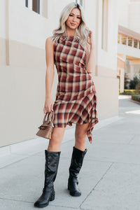Women's Purely Hers Sleeveless Plaid Mini Dress in Rust Plaid - Size M Women's Purely Hers Sleeveless Plaid Mini Dress in Rust Plaid - Size M