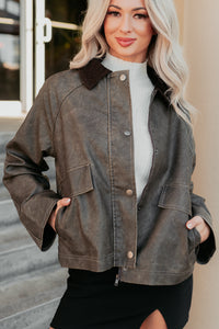 Calmly Chic Washed Faux Leather Jacket (Brown) - NanaMacs