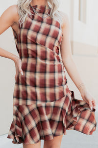 Purely Hers Sleeveless Plaid Mini Dress (Rust Plaid) - NanaMacs