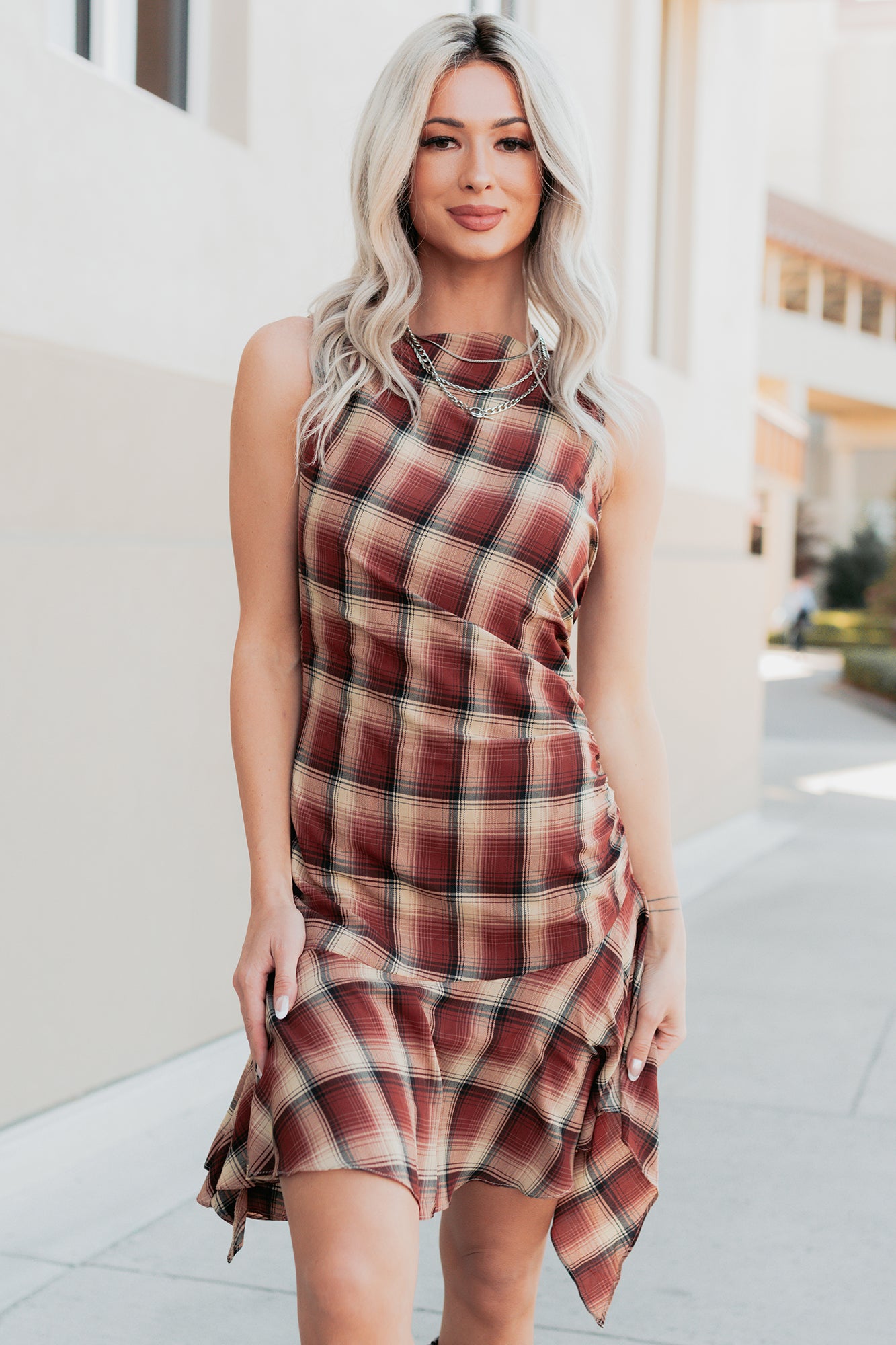 Purely Hers Sleeveless Plaid Mini Dress (Rust Plaid) · NanaMacs