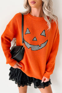 Jack-O-Lantern Embroidered Sweater (Burnt Orange) - NanaMacs