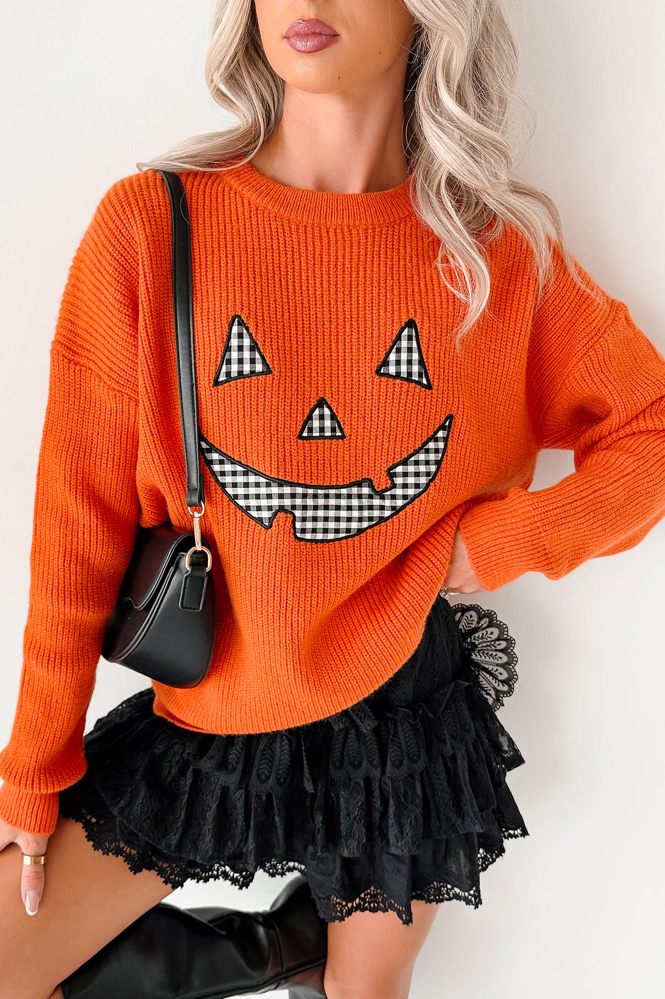 Jack-O-Lantern Embroidered Sweater (Burnt Orange) - NanaMacs