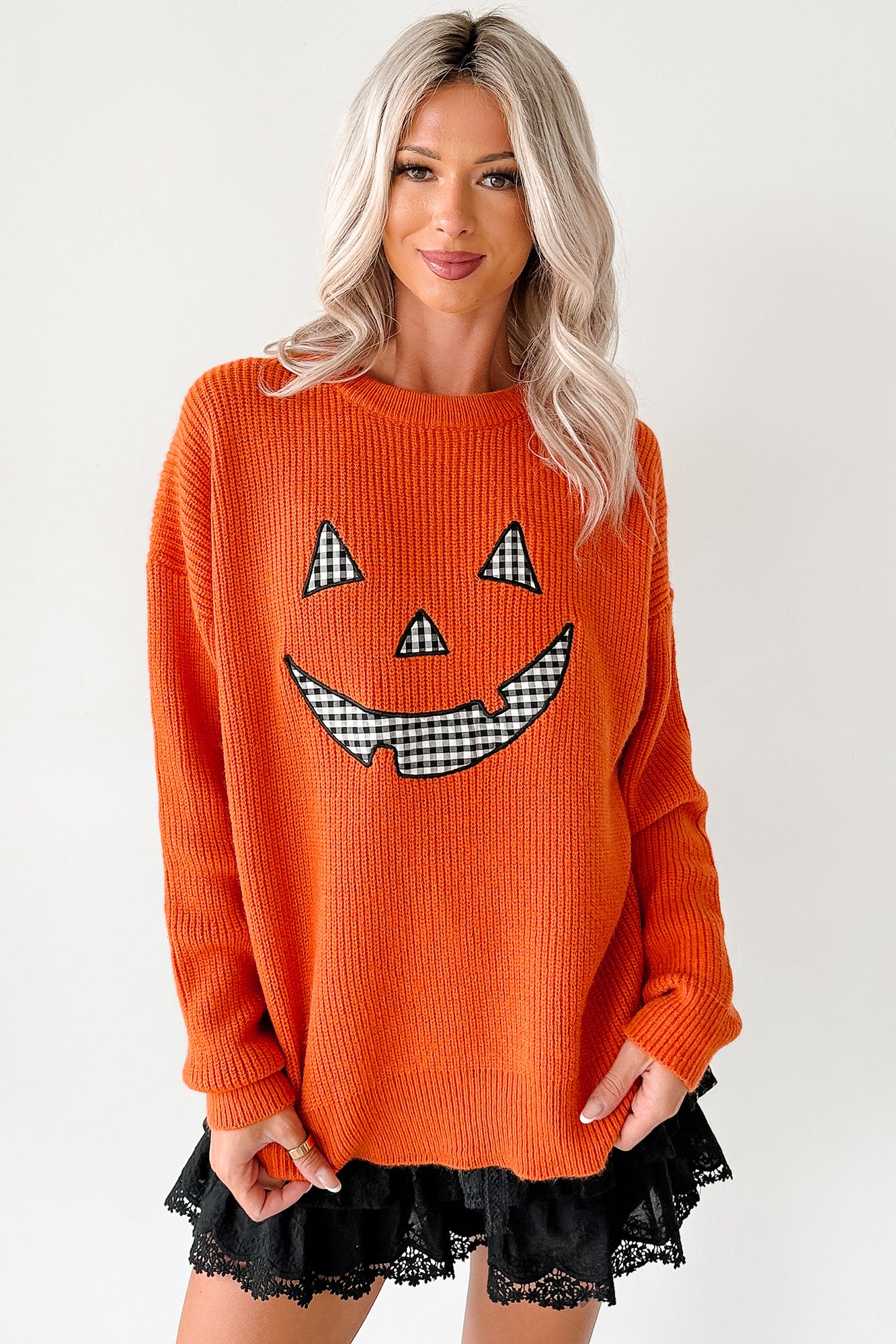 Jack-O-Lantern Embroidered Sweater (Burnt Orange) - NanaMacs