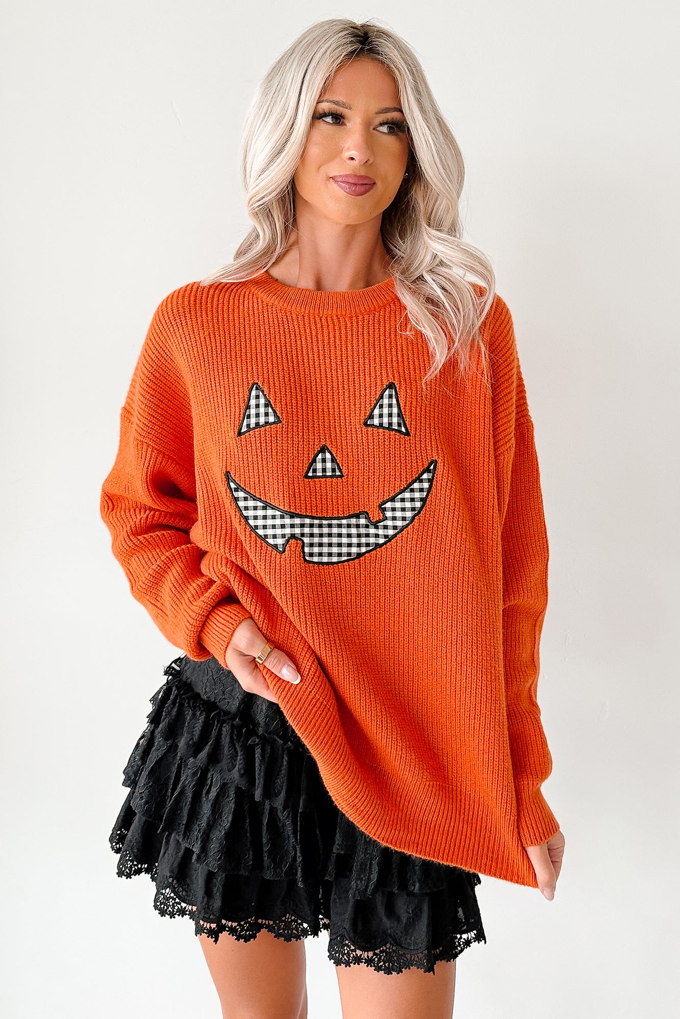 Jack-O-Lantern Embroidered Sweater (Burnt Orange) - NanaMacs
