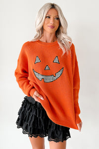 Jack-O-Lantern Embroidered Sweater (Burnt Orange) - NanaMacs