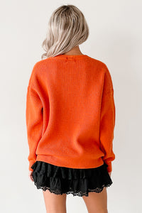 Jack-O-Lantern Embroidered Sweater (Burnt Orange) - NanaMacs
