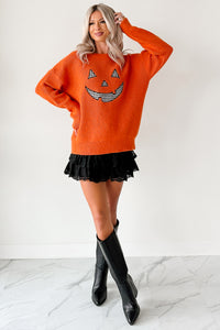 Jack-O-Lantern Embroidered Sweater (Burnt Orange) - NanaMacs