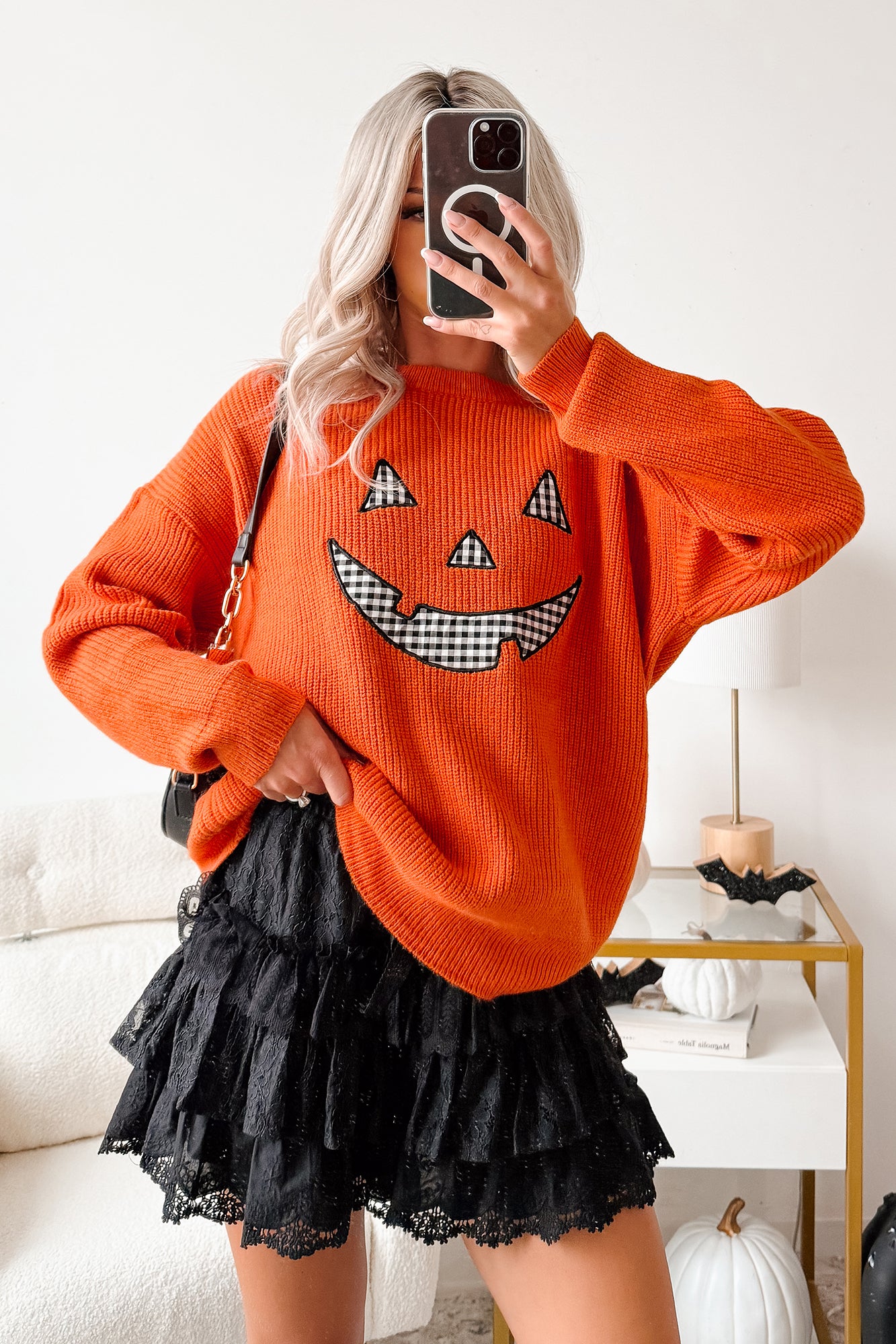 Jack-O-Lantern Embroidered Sweater (Burnt Orange) - NanaMacs