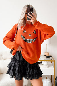 Jack-O-Lantern Embroidered Sweater (Burnt Orange) - NanaMacs