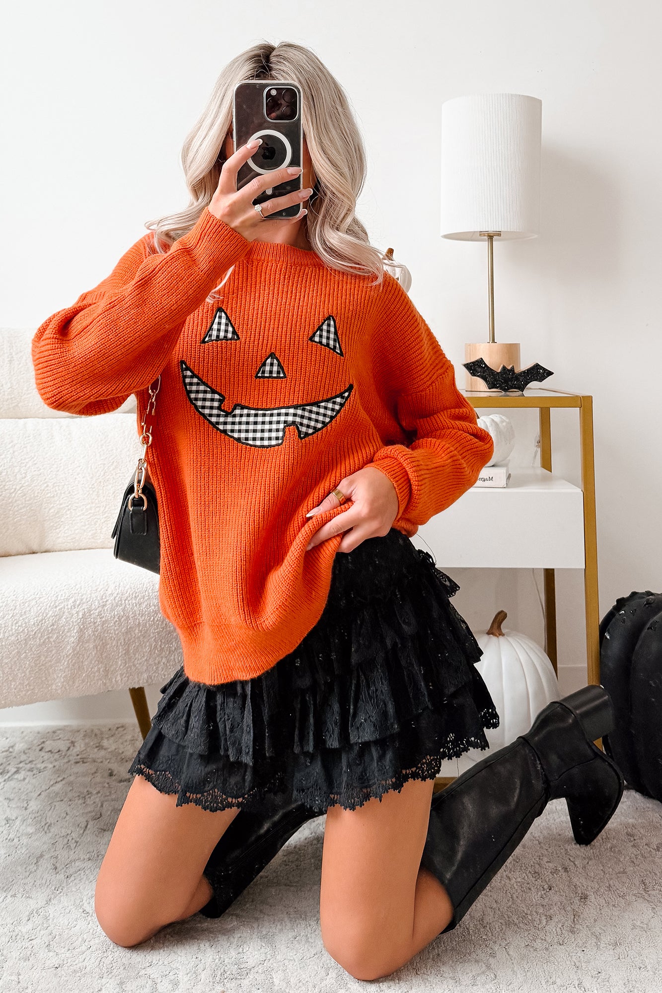 Jack-O-Lantern Embroidered Sweater (Burnt Orange) - NanaMacs
