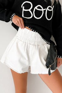 Lorna High Waist Washed Twill Shorts (White) - NanaMacs