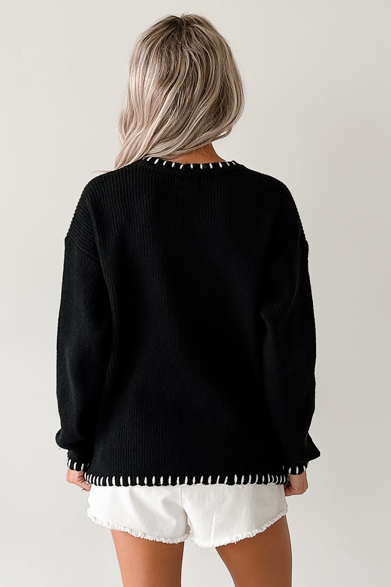 "BOO" Braided Text Halloween Sweater (Black) - NanaMacs