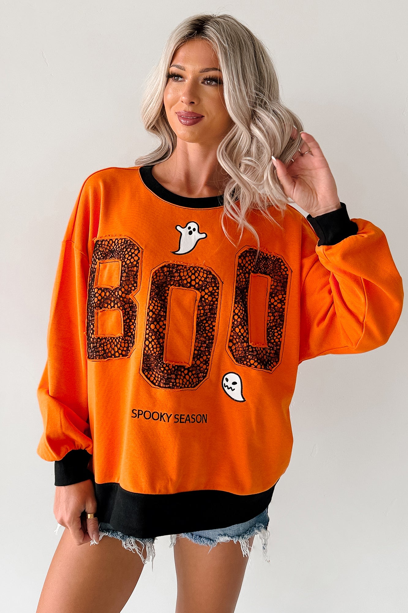 "BOO Spooky Season" Embroidered Sweatshirt (Pumpkin) - NanaMacs