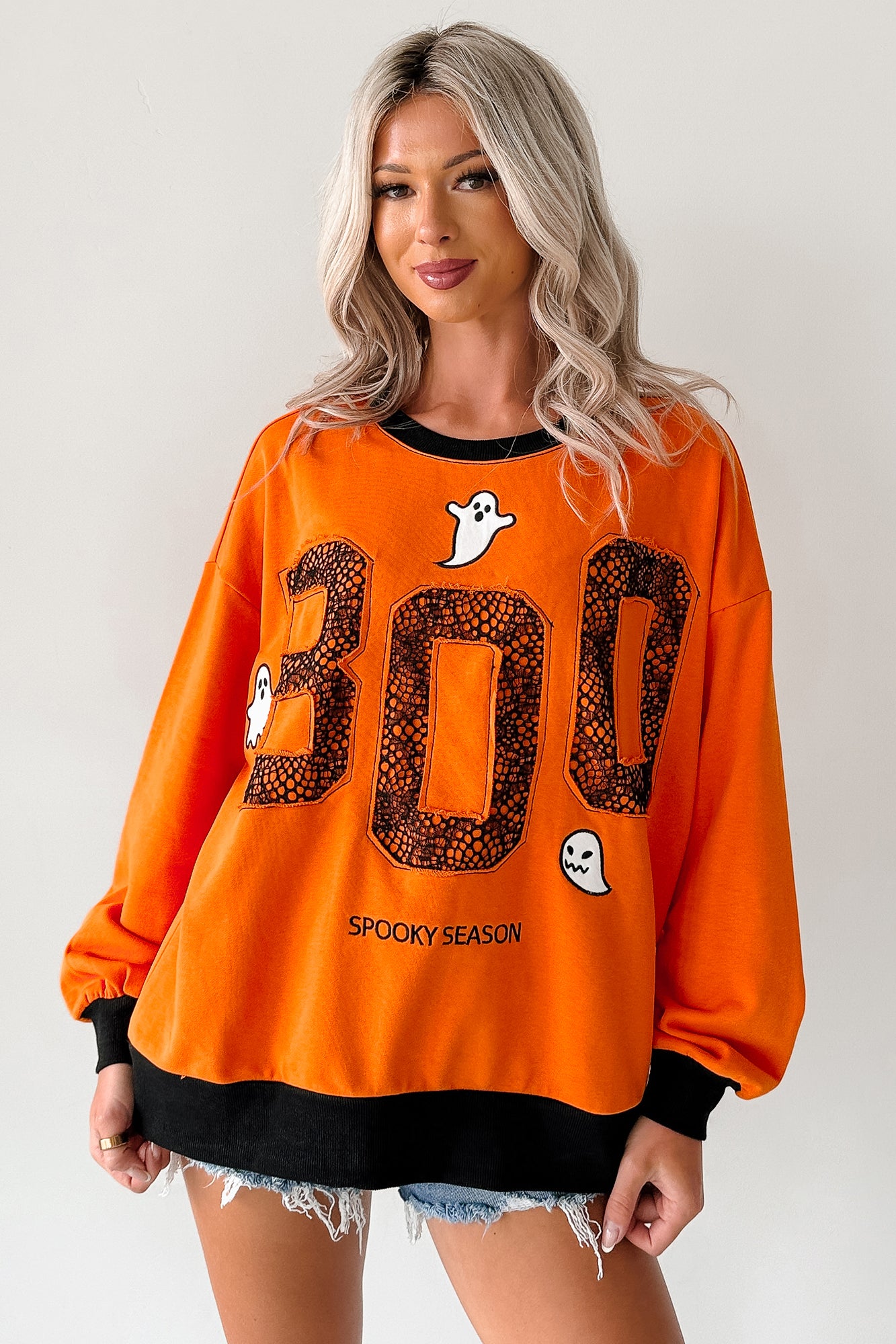 "BOO Spooky Season" Embroidered Sweatshirt (Pumpkin) - NanaMacs