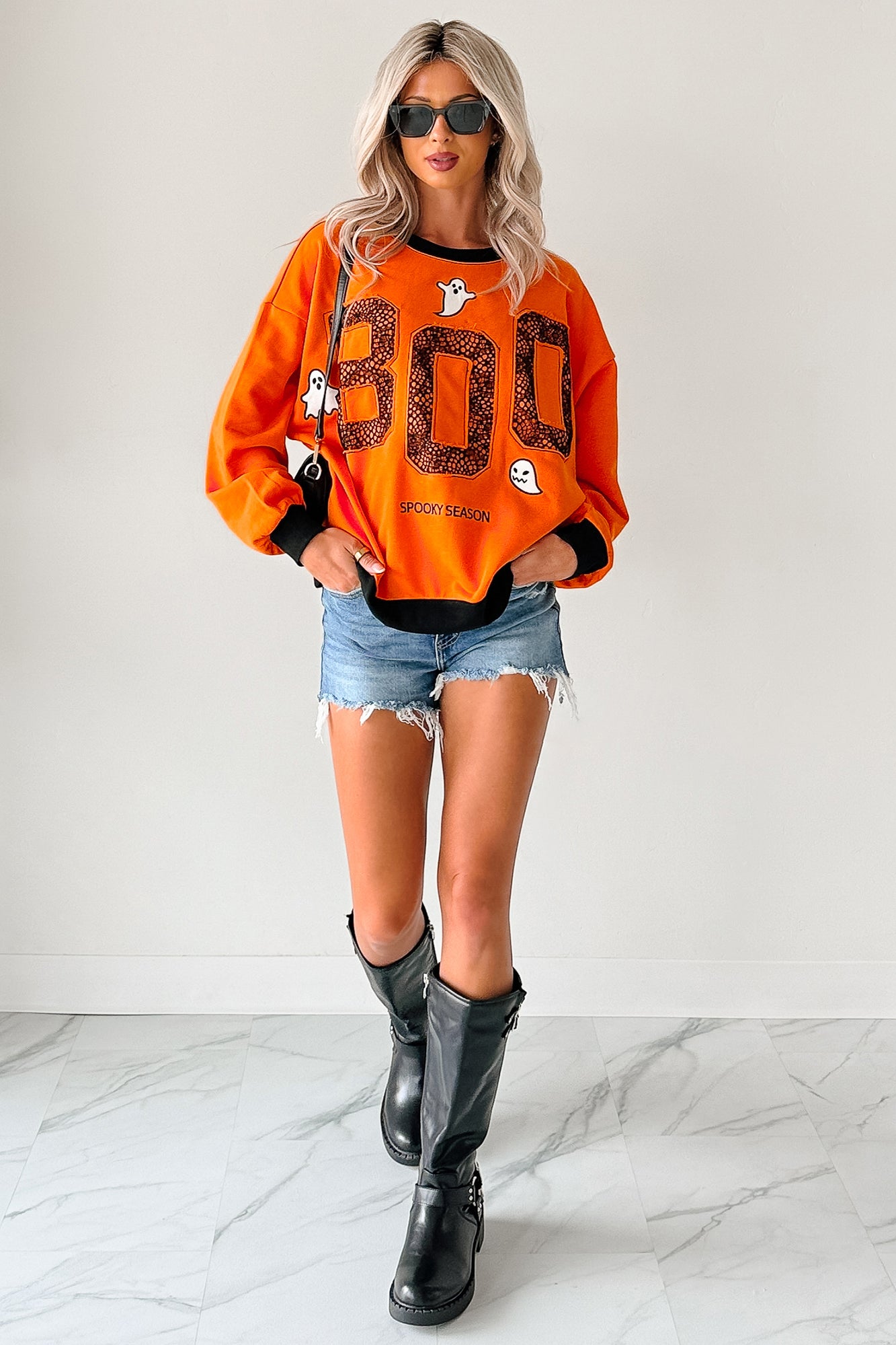 "BOO Spooky Season" Embroidered Sweatshirt (Pumpkin) - NanaMacs