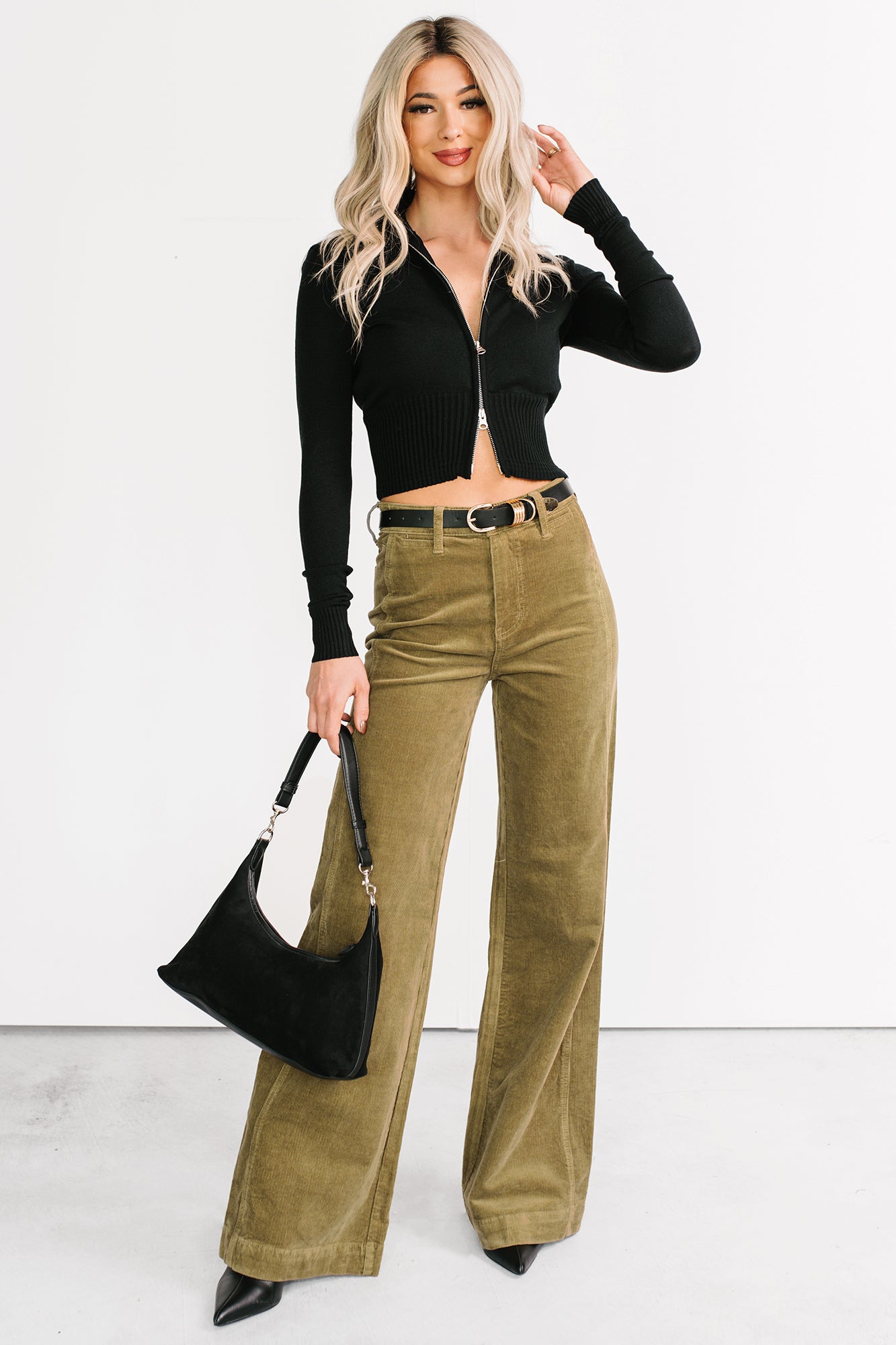 Carey Corduroy Judy Blue Wide Leg Pants (Olive) - NanaMacs
