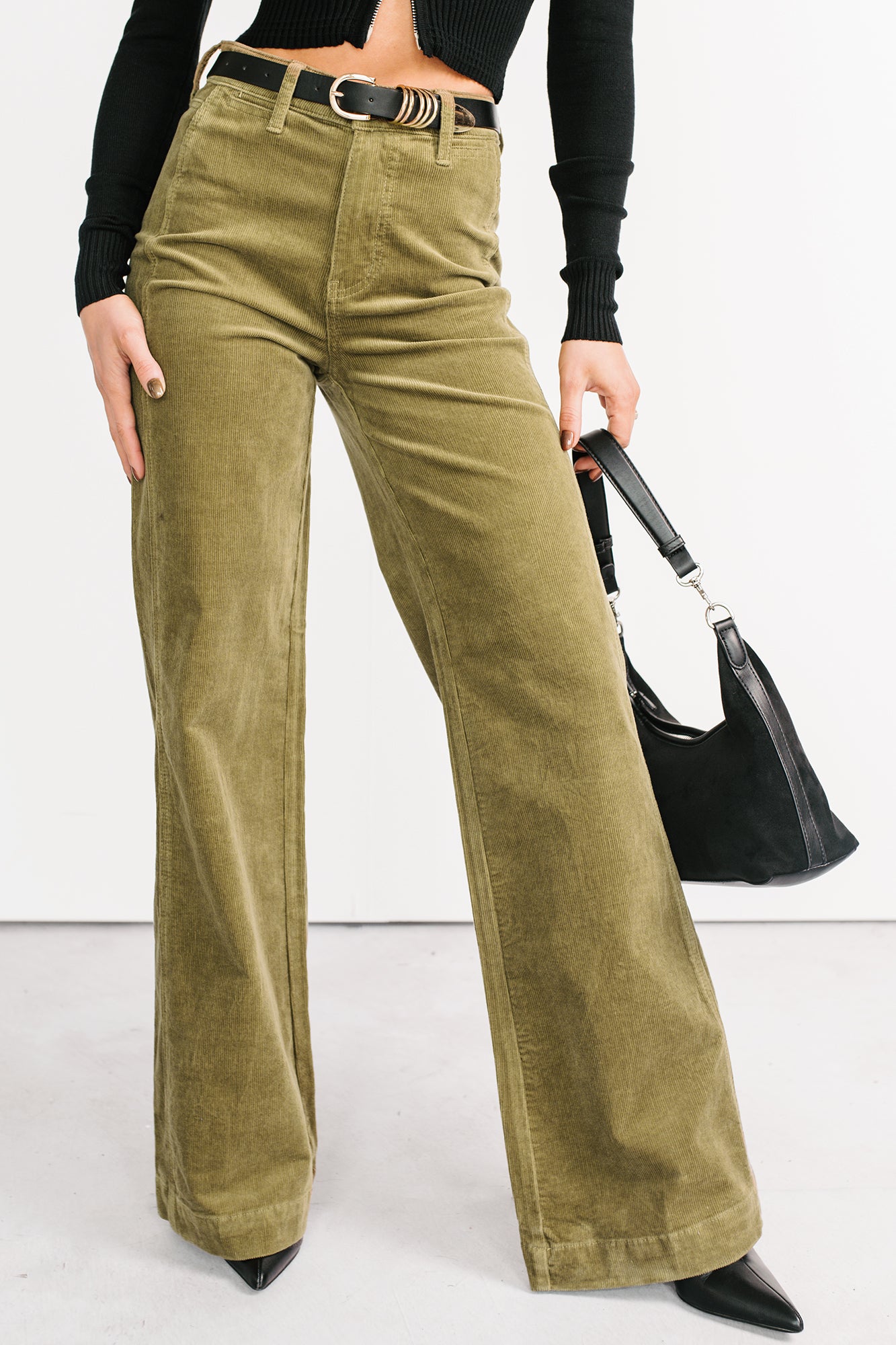 Carey Corduroy Judy Blue Wide Leg Pants (Olive) - NanaMacs