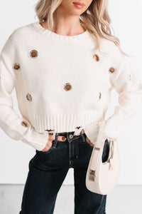 Winter Slow Distressed Grommet Sweater (Ivory) - NanaMacs