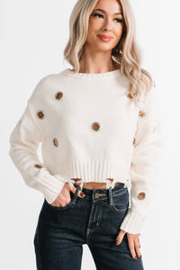 Winter Slow Distressed Grommet Sweater (Ivory) - NanaMacs