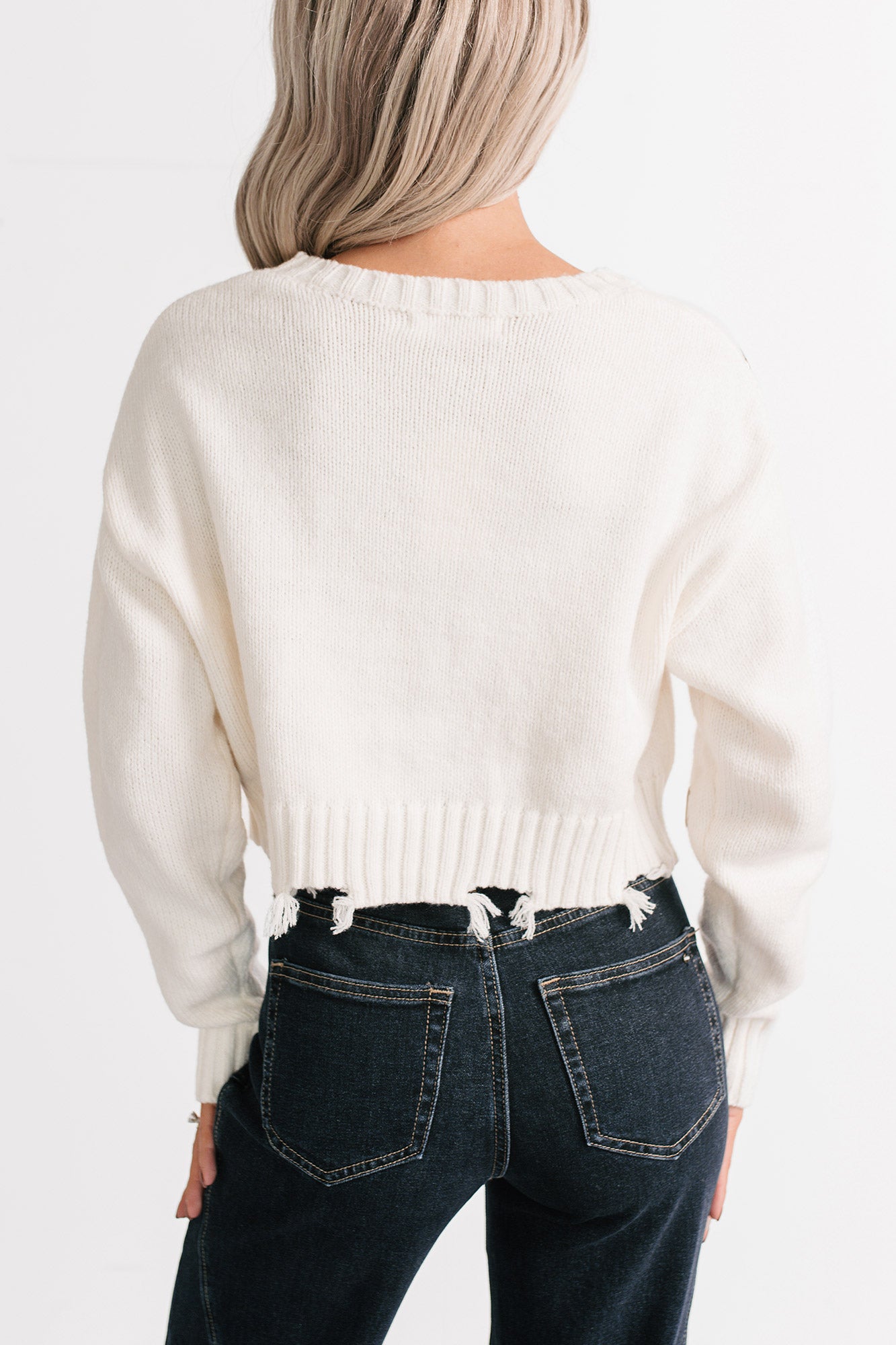 Winter Slow Distressed Grommet Sweater (Ivory) - NanaMacs