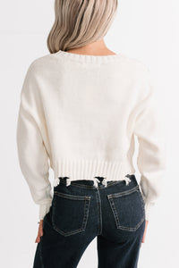 Winter Slow Distressed Grommet Sweater (Ivory) - NanaMacs