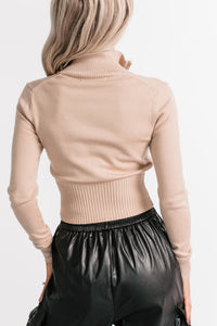 Preferred Taste Mock Neck Zip-Up Sweater (Khaki) - NanaMacs