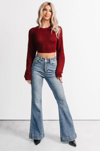 Warm Intention Open Back Crop Sweater (Wine) - NanaMacs