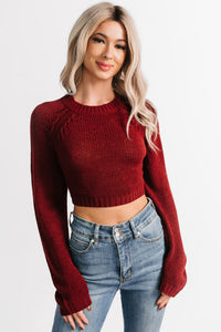 Warm Intention Open Back Crop Sweater (Wine) - NanaMacs