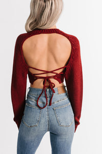 Warm Intention Open Back Crop Sweater (Wine) - NanaMacs