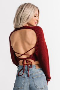 Warm Intention Open Back Crop Sweater (Wine) - NanaMacs