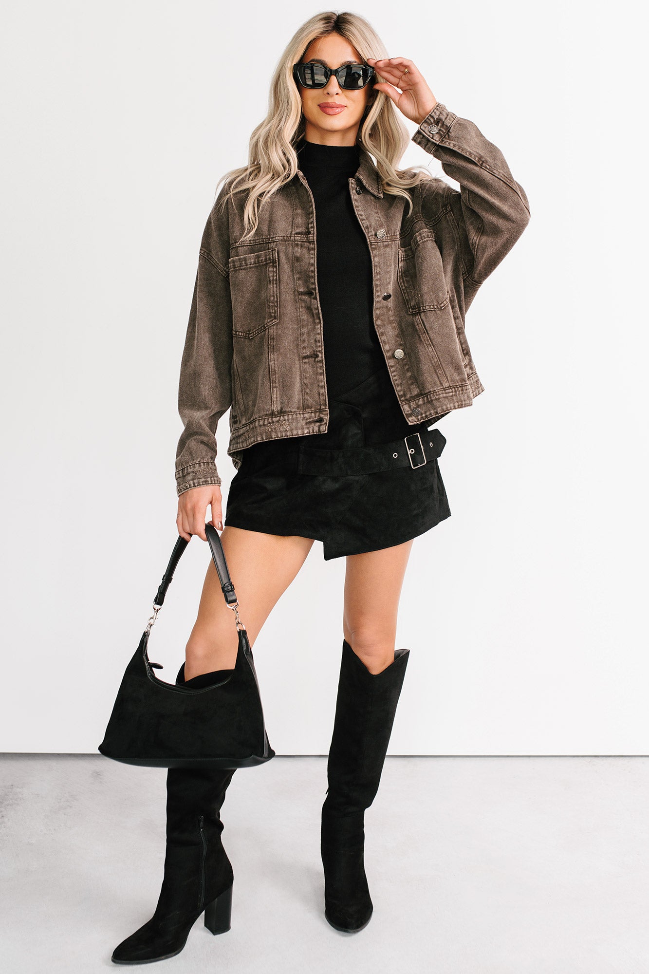 Backroad Wishes Washed Denim Jacket (Black Coffee) - NanaMacs