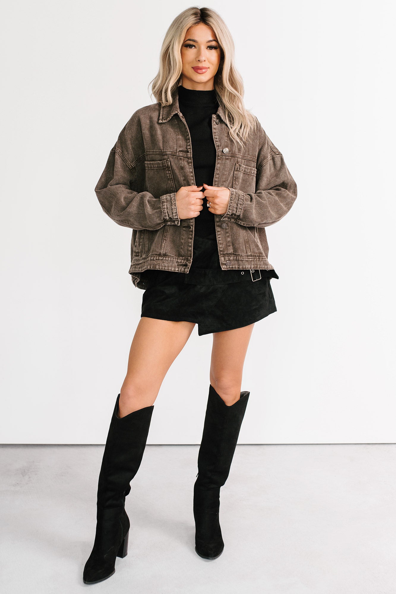 Backroad Wishes Washed Denim Jacket (Black Coffee) - NanaMacs