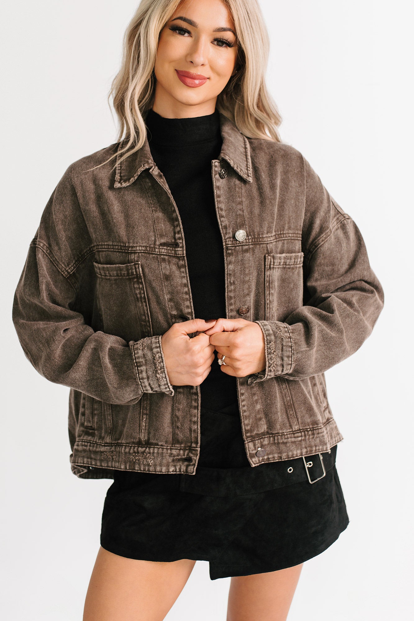 Backroad Wishes Washed Denim Jacket (Black Coffee) - NanaMacs