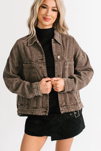 Backroad Wishes Washed Denim Jacket (Black Coffee) - NanaMacs