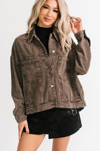 Backroad Wishes Washed Denim Jacket (Black Coffee) - NanaMacs