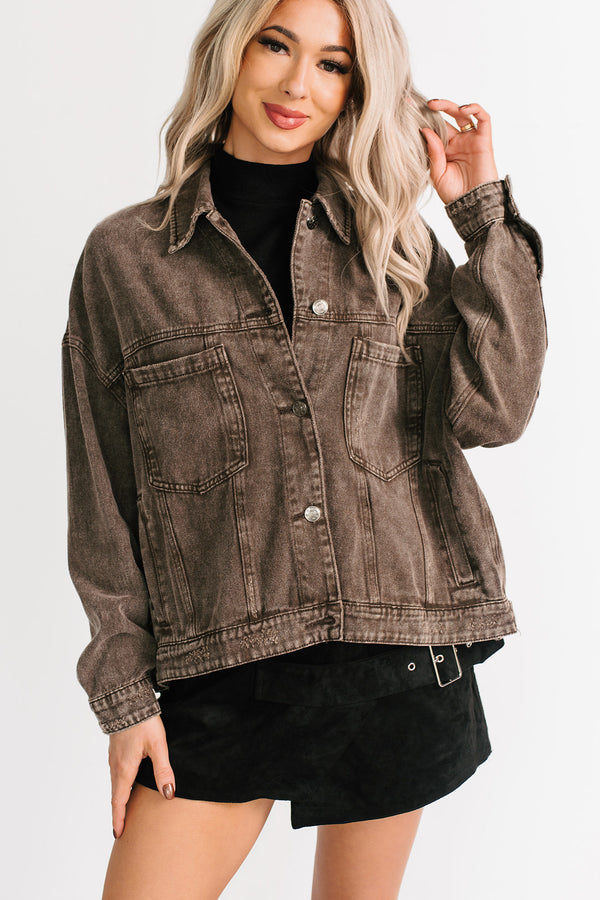 Backroad Wishes Washed Denim Jacket (Black Coffee) - NanaMacs
