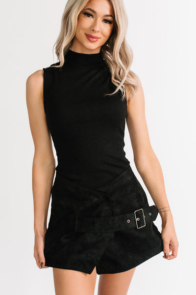 Pretty Habit Sleeveless Wrap Skirt Romper (Black)