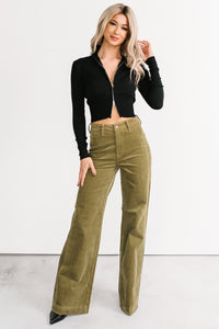 Carey Corduroy Judy Blue Wide Leg Pants (Olive) - NanaMacs