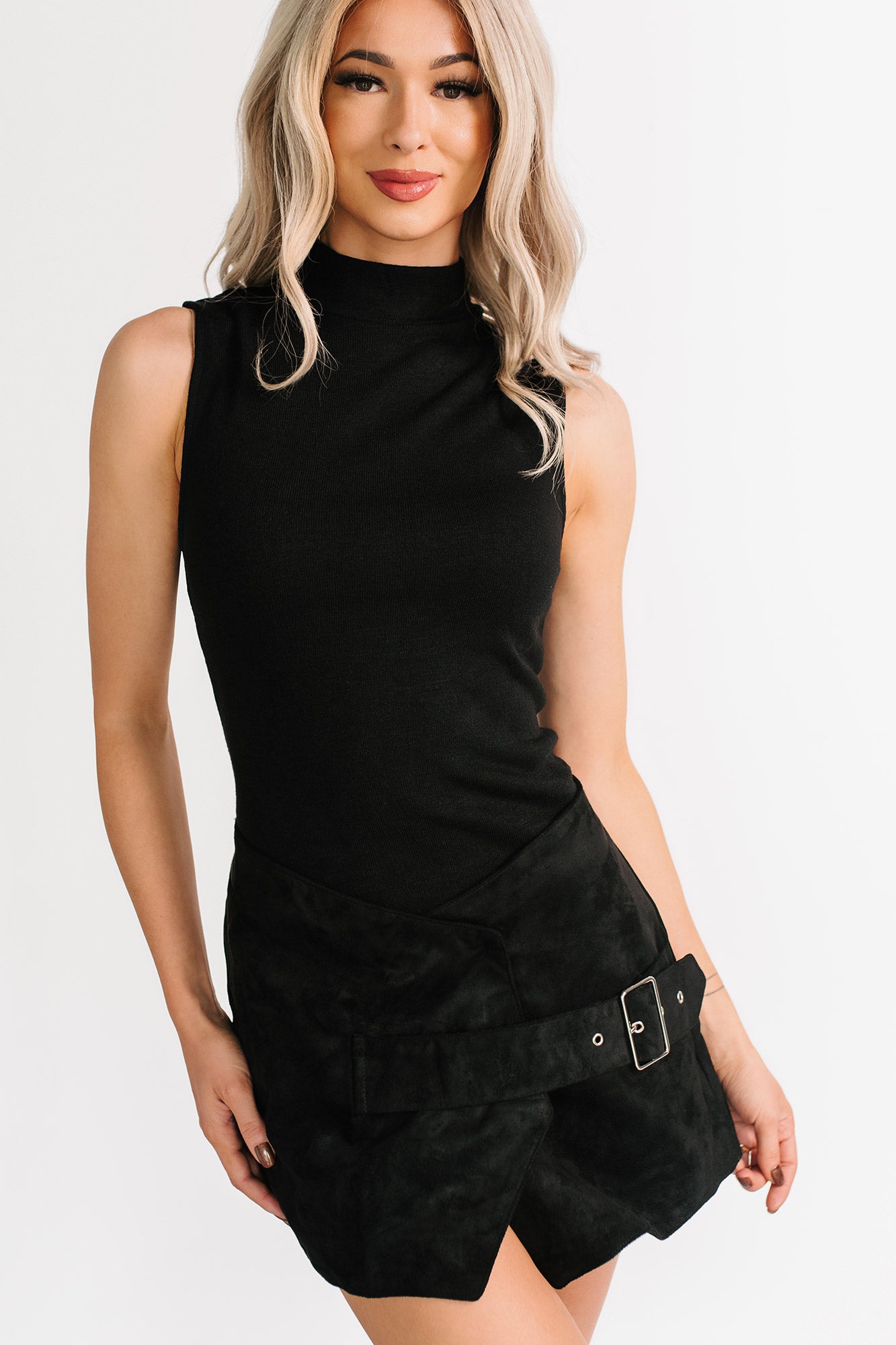 Pretty Habit Sleeveless Wrap Skirt Romper (Black) - NanaMacs