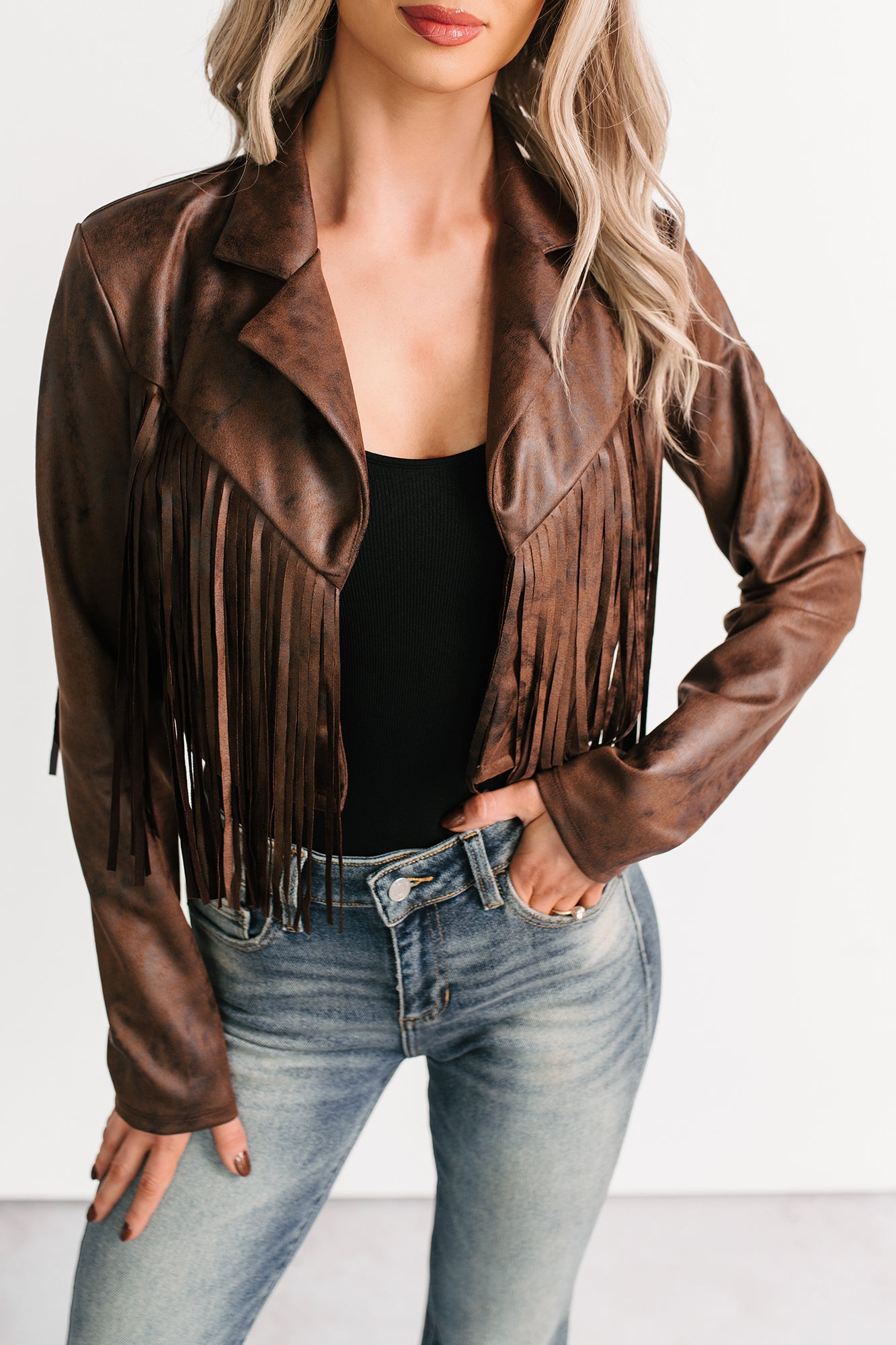 Hayfield Haze Open Front Tassel Jacket (Chocolate) · NanaMacs