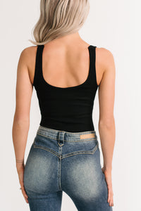 Couture Mood Scoop Neck Sleeveless Bodysuit (Black) - NanaMacs